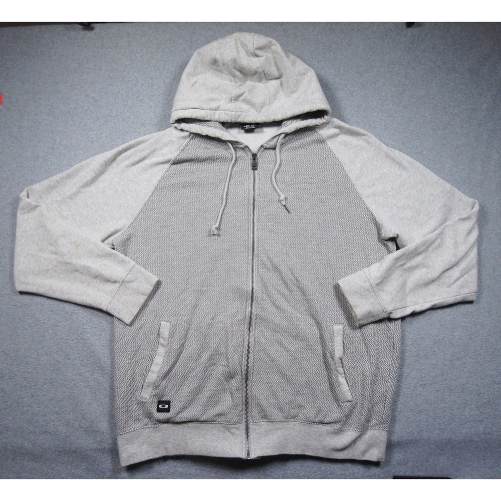 Oakley Hoodie Mens XLarge Gray Raglan Sweatshirt Full Zip Outdoors Casual